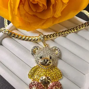 Cadena de Oso Gold Plated Rhinestone Bear Pendant Necklace for Women Fashion Jewelry