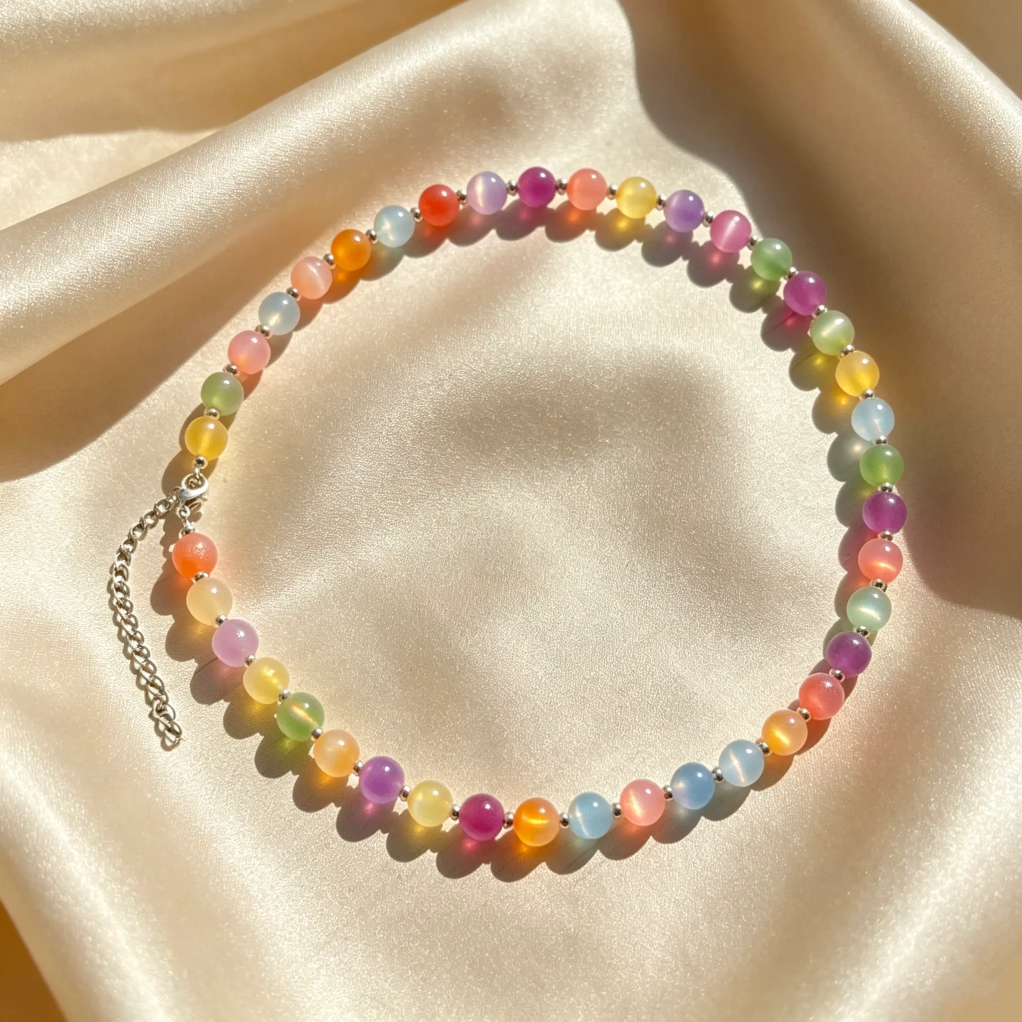 Dopamine Necklace UV Reactive Colorful Rainbow Beaded Necklace Dopamine Jewelry Set Color Changing Mood Necklaces Bracelet Earrings Summer Beach Vacation Gift for Women