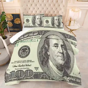 2/3 Piece Set of US Dollar Printed Pattern Bedding Set, The Room Is Full of The Smell of Money. Wishing You Wealth, Luxurious and Fashionable Soft Skin Friendly USD Comforter Set, Including 1 Quilt and 1/2 Pillowcase