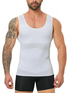 1/2 Pcs Men's Solid Color Sheer Compression Shapewear Tank Top, High Stretch Tummy Control Shaper, Shapewear Top for Men, Shapewear Garment