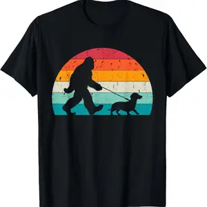 Unisex Bigfoot Walking a Dog Funny Dachshund Weiner Dog Dad Weenie T-Shirt