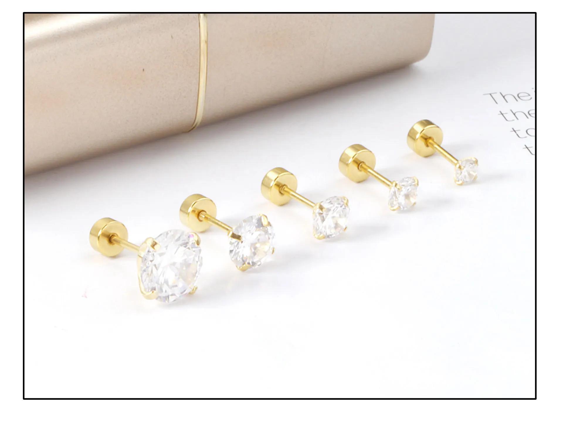 1Pairs/2Pcs Stainless Steel Crystal Studs Earrings For Women Men 4 Prong Tragus Round Clear Cubic Zirconia Ear Jewelry