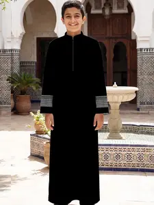 ✨Sophisticated Ethnic Boy! Black Thobe with Geometric Cuff, Cool Temperament Outfit