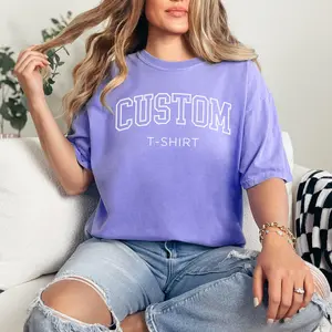 RodyThread Personalized Your Design T-Shirt Custom Any Pictures and Text Unisex Tee College Letters T-Shirt Unisex Preppy Vintage Casual Aesthetic Blue Cotton Custom Tee Personalized Shirt Custom Gift Custom Shirt Custom Text Outline Varsity Font Apparel