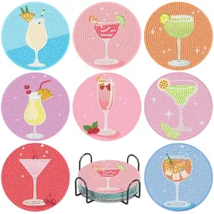 8 Pcs Diamond Painting Coasters,Diamond Painting Kits,Vintage Cocktail Diamond Art Coasters,5D DIY Full Drill Diamond Dots,Gem Art Kits for Adults Arts and Crafts Supplies