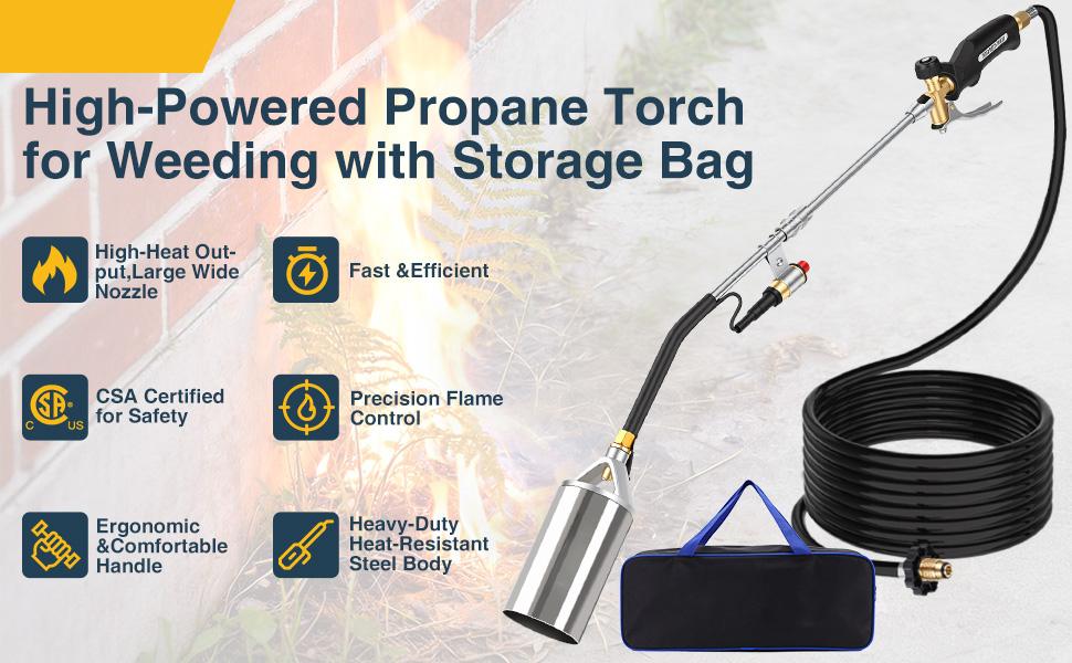 Propane Torch Weed Burner,Blow Torch,Heavy Duty,High Output Flamethrower with Turbo Trigger Push Button Igniter and 10 FT Hose for Roof Asphalt,Ice Snow,Road Marking