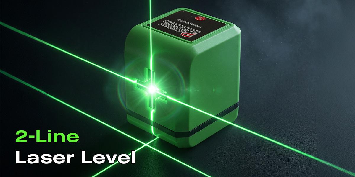 Tanlook Laser Level,2 Lines Green Beam Laser Level, equipped with 2 lithium batteries, suitable for picture hanging, tile laying, home renovation and indoor projects