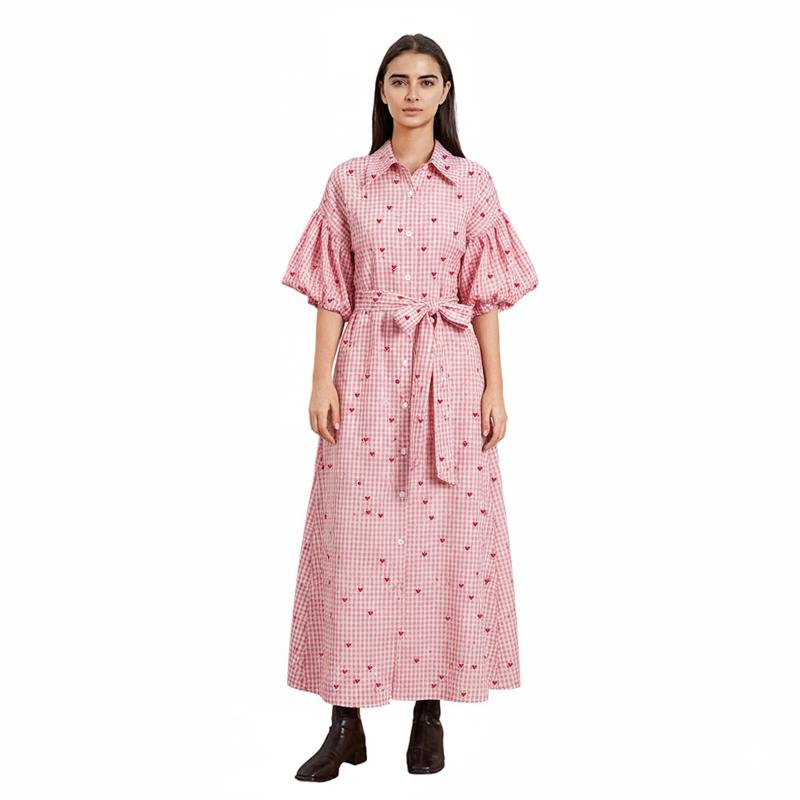 Valentine's Day Women's Pink Plaid Print Button Down Shirt Dress with Belt & Pocket 70% Polyester 30% Cotton Comfortable Maxi Dress Valentine's Day Women's Pink Plaid Print Button Down Shirt Dress with Belt & Pocket 70% Polyester 30% Cotton Comfortable Maxi Dress