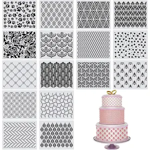 16-Piece Cute Style Floral Cake Decoration Stencils & Templates, Wedding Cake Molds, Cookie/Fondant Decorating Supplies, Spray Flower Edging Mold, Baking Mesh Tool