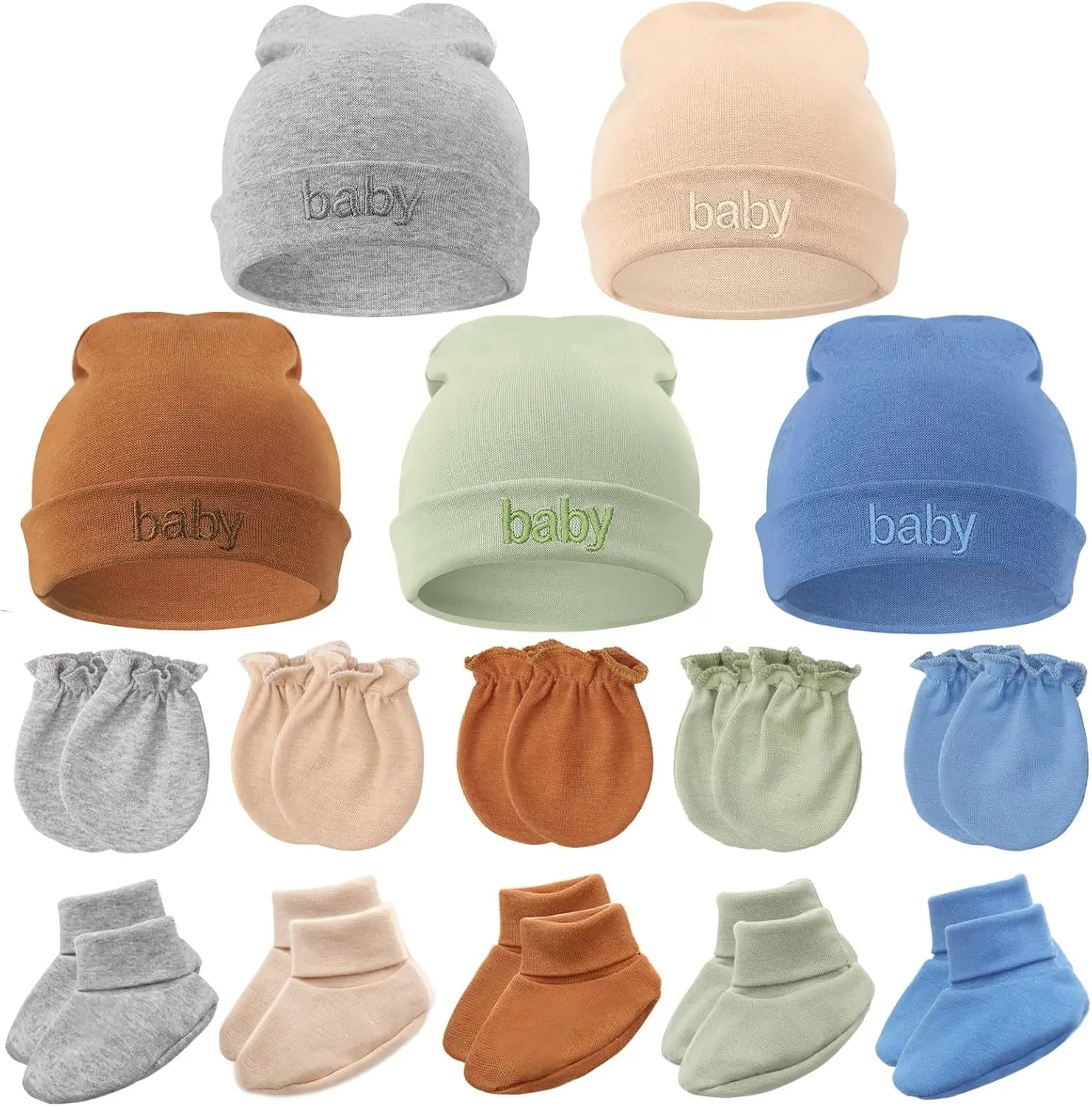 BQUBO Newborn Baby Hat Mittens Socks Set Infant Cotton Beanie Gloves Thick Warm Socks for 0-6 Months Boys Girls