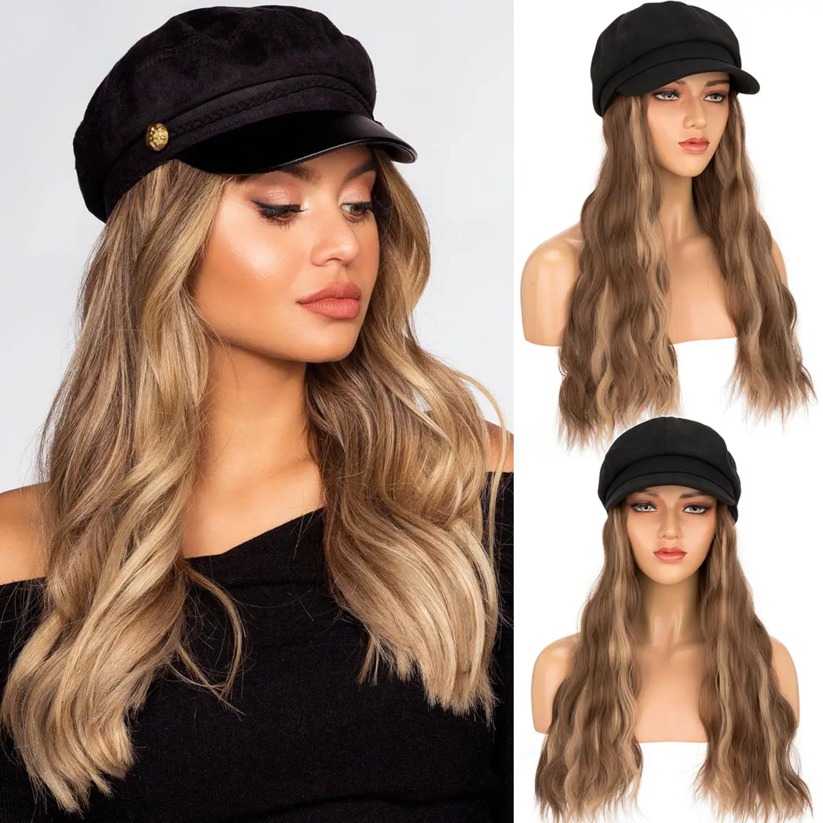 MY-LADY 18in Octagonal Cap Hairpiece - Glueless Synthetic No Glue Brown Full Machine Wig, Heat Resistant Body Wave Long Wavy Hair for Women, No Glue Wig, Glueless Synthetic Wig campingessentials