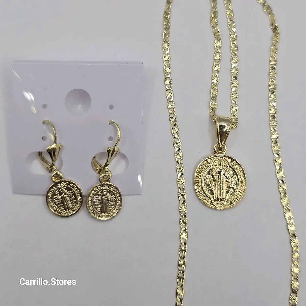 SAINT BENEDICT religious set  necklace with earrings regular fashion  style  gold-plated 18"inches 24"inches available