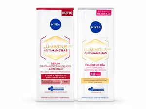 Nivea Luminoso Bundle with Night and Day Cream Dark Spot and Wrinkle Moisturizers Skincare Oil Control SPF 50 - Hydrating Kit Treatment Set (RED Tratamiento & Fluido SPF 50)