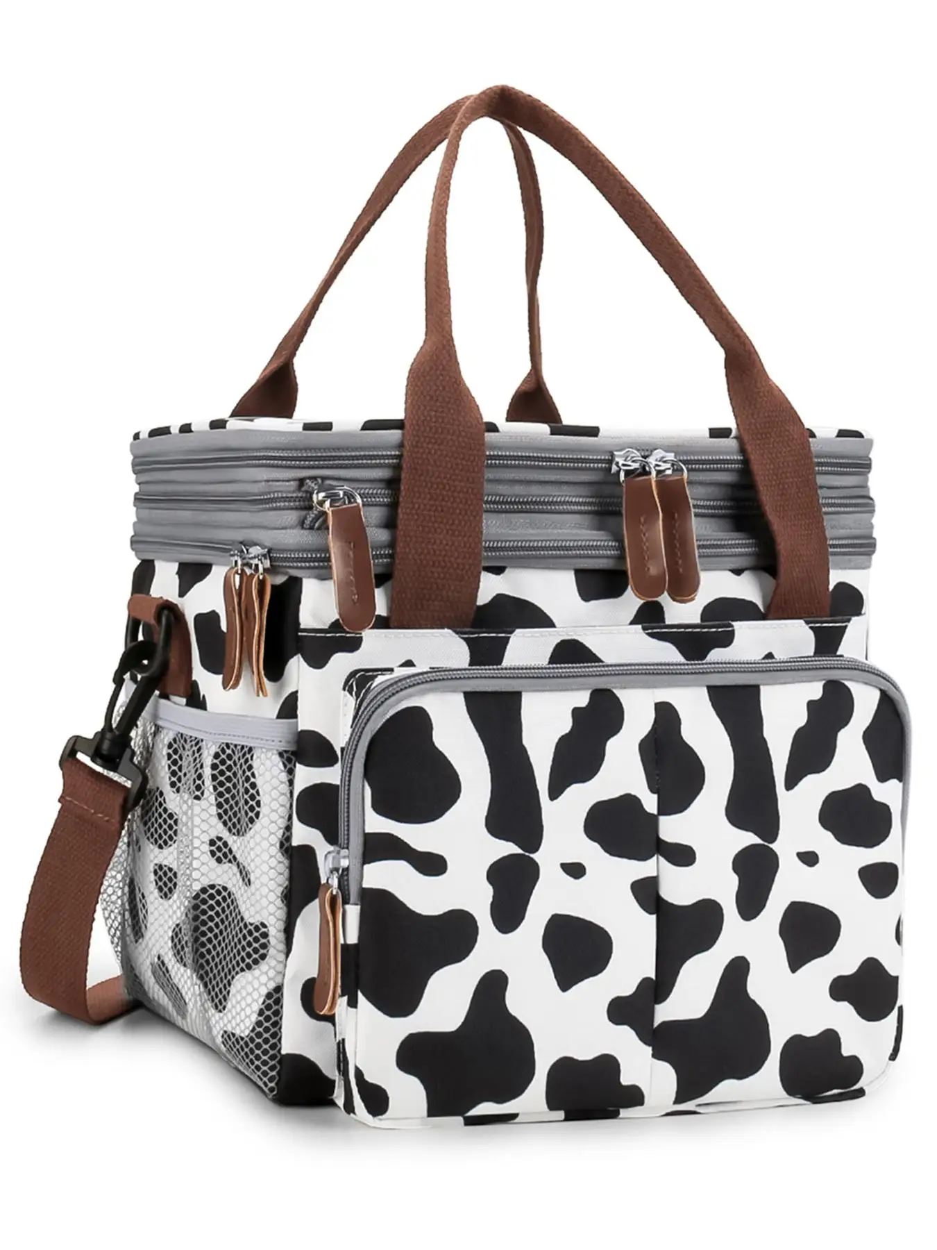 Cow Print Zipper Lunch Bag, Large Lunch Bags, Leakproof Lunch Box Cooler Bag, Multi-functional Lunch Bag for Women & Men