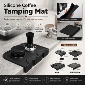 1 Coffee Non-Slip Tamper Mat, High-Quality Silicone Mat, Coffee Tamper Corner Mat, Black Thickened Mat, Suitable for Office, Bar, Store, Kitchen Tools, Coffee Supplies (Black)