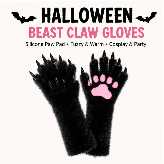 Halloween Silicone Monster Claw Gloves, Realistic Palm Pads & Drip Nail Design, Long Full Finger Ghost Paw Cosplay Costume Props for Halloween Party