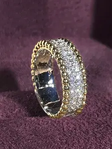 Women's Elegant Artificial Zircon Ring, Stackable Engagement Ring, Copper Chain Design, Perfect for Weddings, Engagements, Anniversaries, Party Accessories Gift