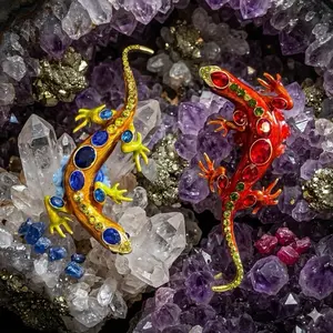 DIY 2 Beautiful Colors Lizard Beadable Pen Focal with Vibrant Gemstone Accents for Crafting Enthusiasts