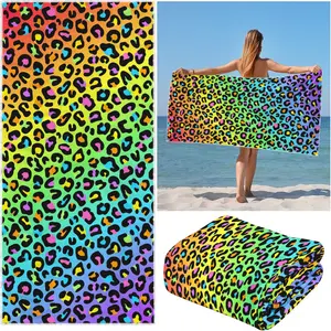 Comfortable Quick-Dry Beach Towel, Leopard Print Gradient Heart Design, Ideal for Beach Pool Camping, Perfect Gift for Family Friends