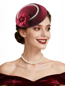 1pc Fascinators Hats for Women Tea Party Hat Kentucky Fascinator Derby Flower Pearl Pillbox Hat for Bridal Wedding Flat Hat Bridal Accessory