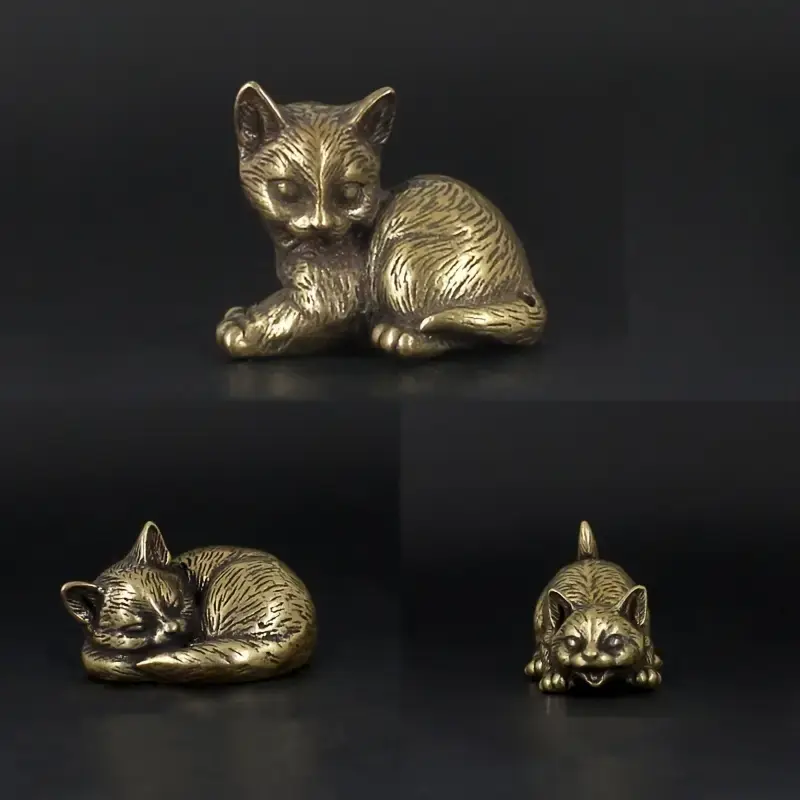 Cute brass cat statue - cat decoration, retro style tea pet and home decor, antique copper topcoat, display in living room or bedroom Ornaments，indian earring indian earring with back hair bayonet clasp charmbox anillo de pandora de rapunzel sapo concho