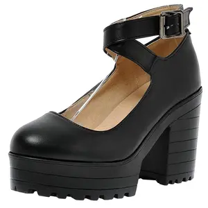 Women's Platform Strappy Mary Janes Goth High Heel Dress Shoes Round Toe Gothic Chunky Pumps Girl Classy