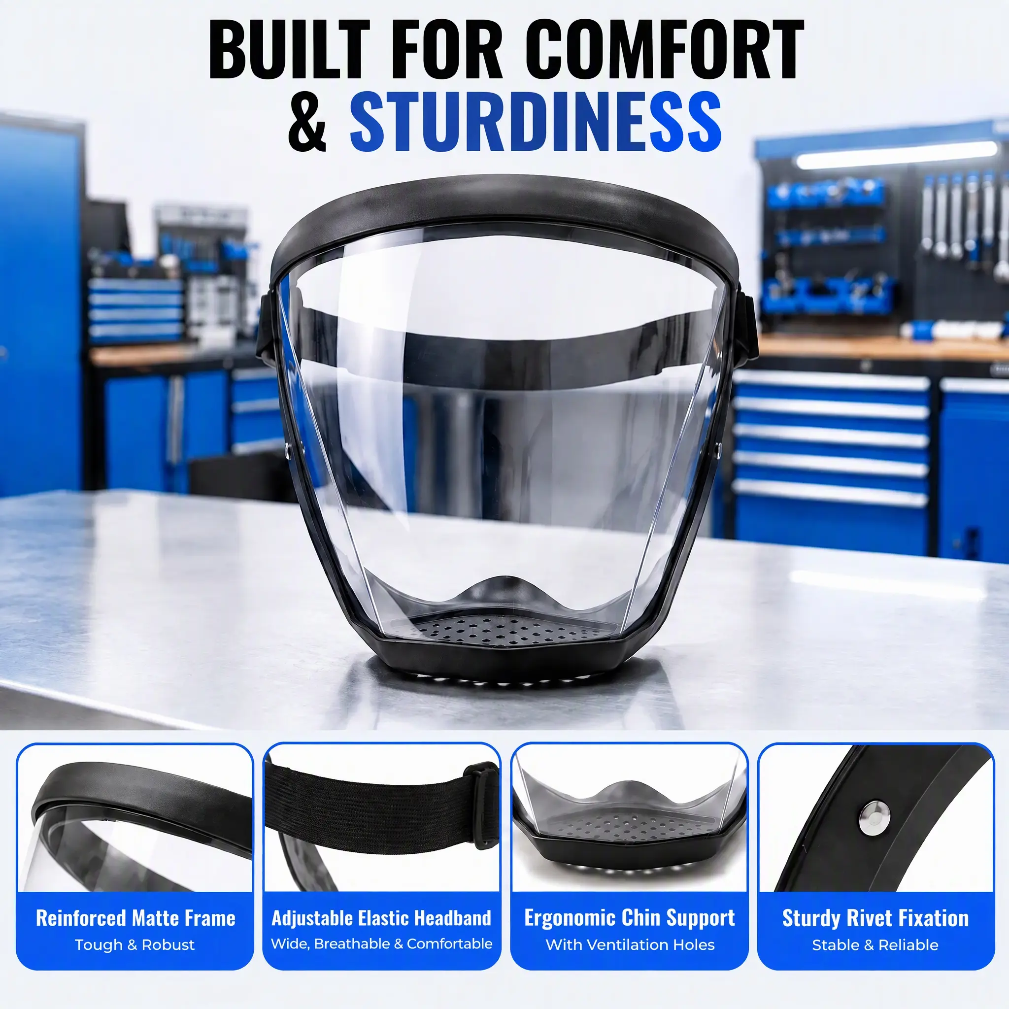 Full Face Safety Shield, Clear Protective Face Visor, Shock Resistant Face Cover for Grinding, Painting and Industrial Work