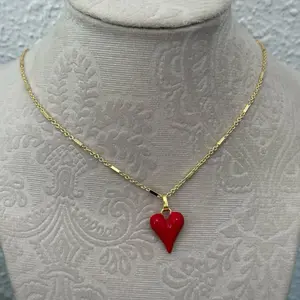 Letter Necklace Red Heart with Love - Gold Chain, Red Heart Pendant, Elegant Design