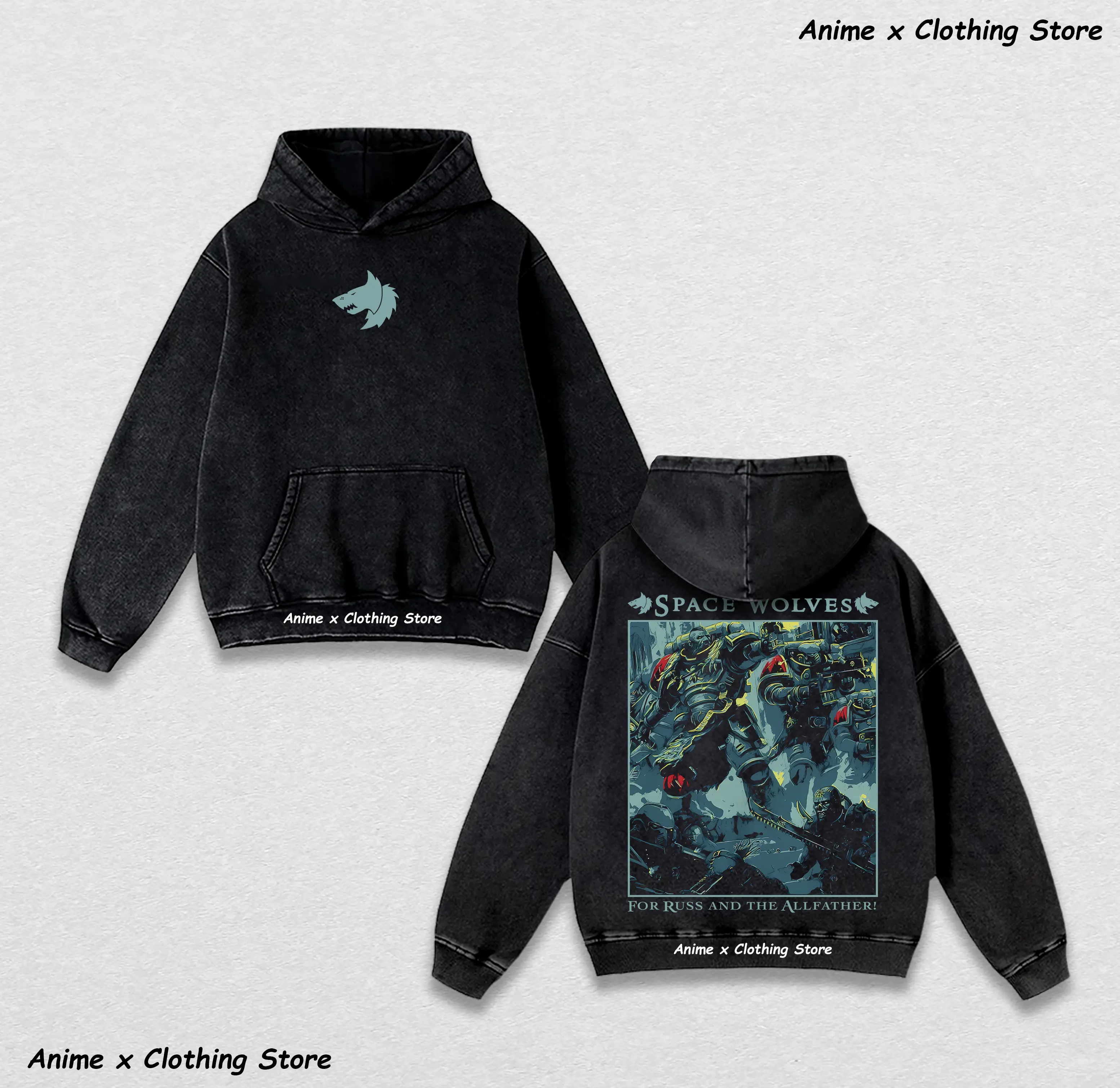Warhammer 40K Space Wolves Washed Graphic Hoodie, Vintage Design Hoodie gifts men shirt Cotton Fabric Soft Top Menswear streetwear