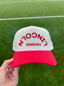 Upside Down Puff Lincoln NE Hat | Red + Natural Cotton