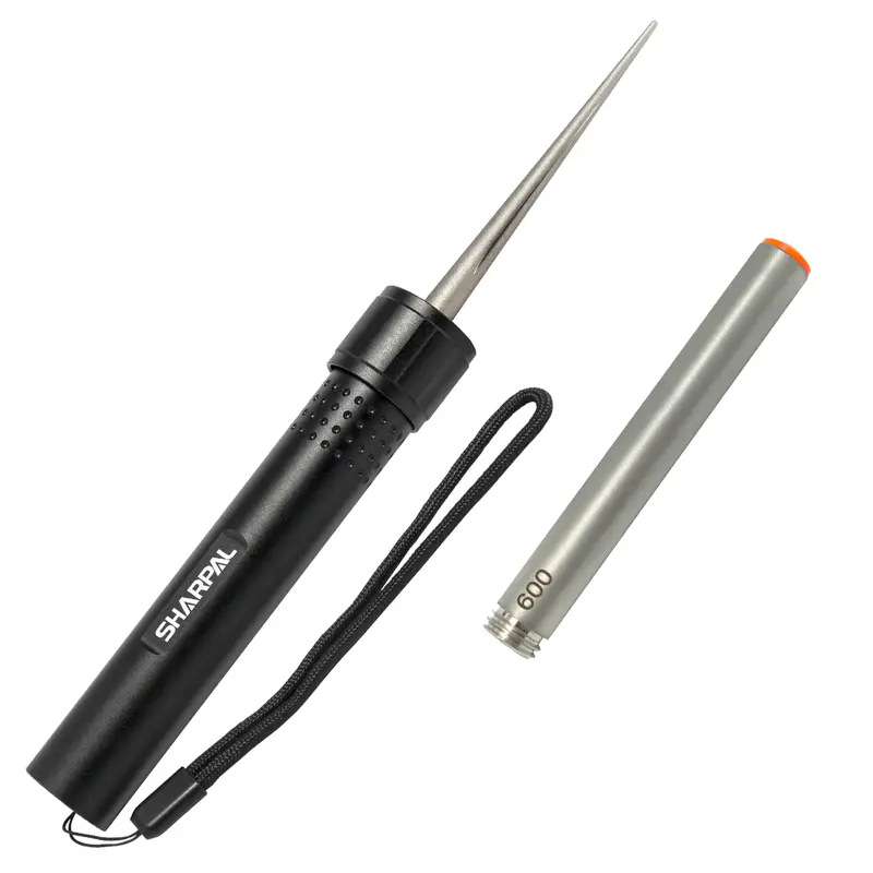 SHARPAL 178N 3-In-1 Knife Sharpener, Compact Portable Sharpening Tool with 4-Inch 600 Grit Diamond Rods, 3.5-Inch Tapered Rod, Durable Aluminum Handle, Lanyard for Straight Edge/Serrated/Hooked Knives (Hiking, Backpacking, Carpentry Use)