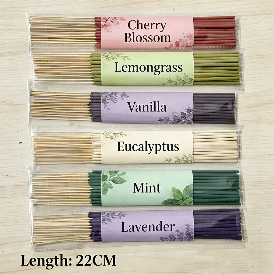 6-Piece Handmade Bamboo Incense Set, Calming Scented Home Fragrance, Various Styles for Different Occasions, Mint, Lemongrass, Eucalyptus, Lavender Scent, Cherry Blossom, Vanilla