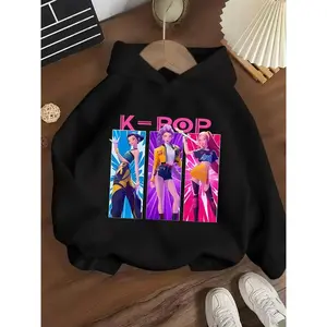 Music Demon Hunter Hoodie Girls, Spring and Autumn Fashionable Comfortable Sweatshirt, Creative Anime Print, Christmas Pattern Casual Hoodie, Pattern Hoodie