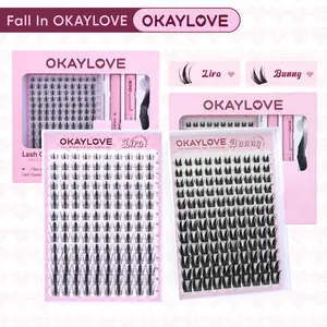 OKAYLOVE Bunny Lash CLusters Kit with Waterproof Long-lasting Lash Bond and Seal,Tweezers and Remover for DIY Eyelash at Home Easily, Natural Makeup Girl Gifts
