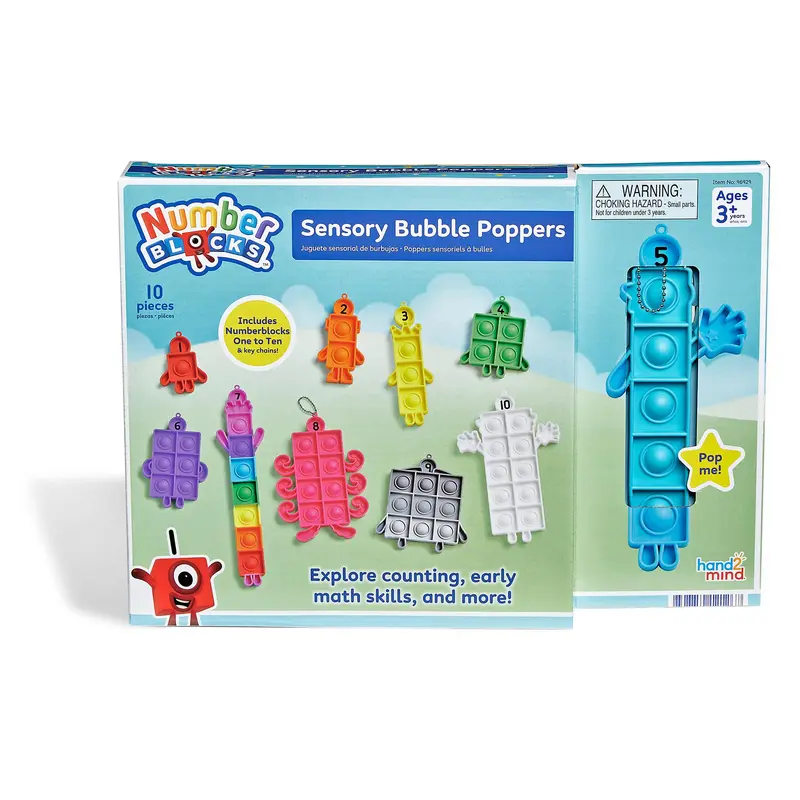 hand2mind Numberblocks Sensory Bubble Popper Set, Push Pop Fidget Toys, Keychains for Kids, Counting Toys, Math Manipulatives, Fine Motor Tools, Calm Down Corner Supplies, Preschool Classroom Must Haves