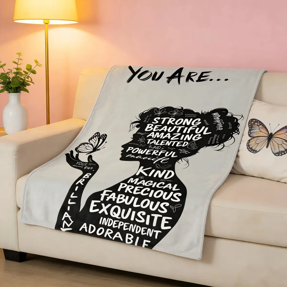 Empowering Women's Flannel Fluffy Blanket - Soft, Cozy, Plush Throw with Black White Motivational Silhouette Design, Perfect Inspirational Gift for Women, Warm Snuggle Blanket for Bedroom Self-Care Space, Fluffy Blankets