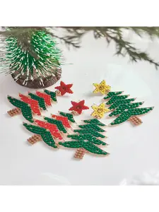 Christmas earrings, new Christmas products, oil-painted red and green Christmas tree, snowman, boot, bell earrings, cute cartoon ear accessories