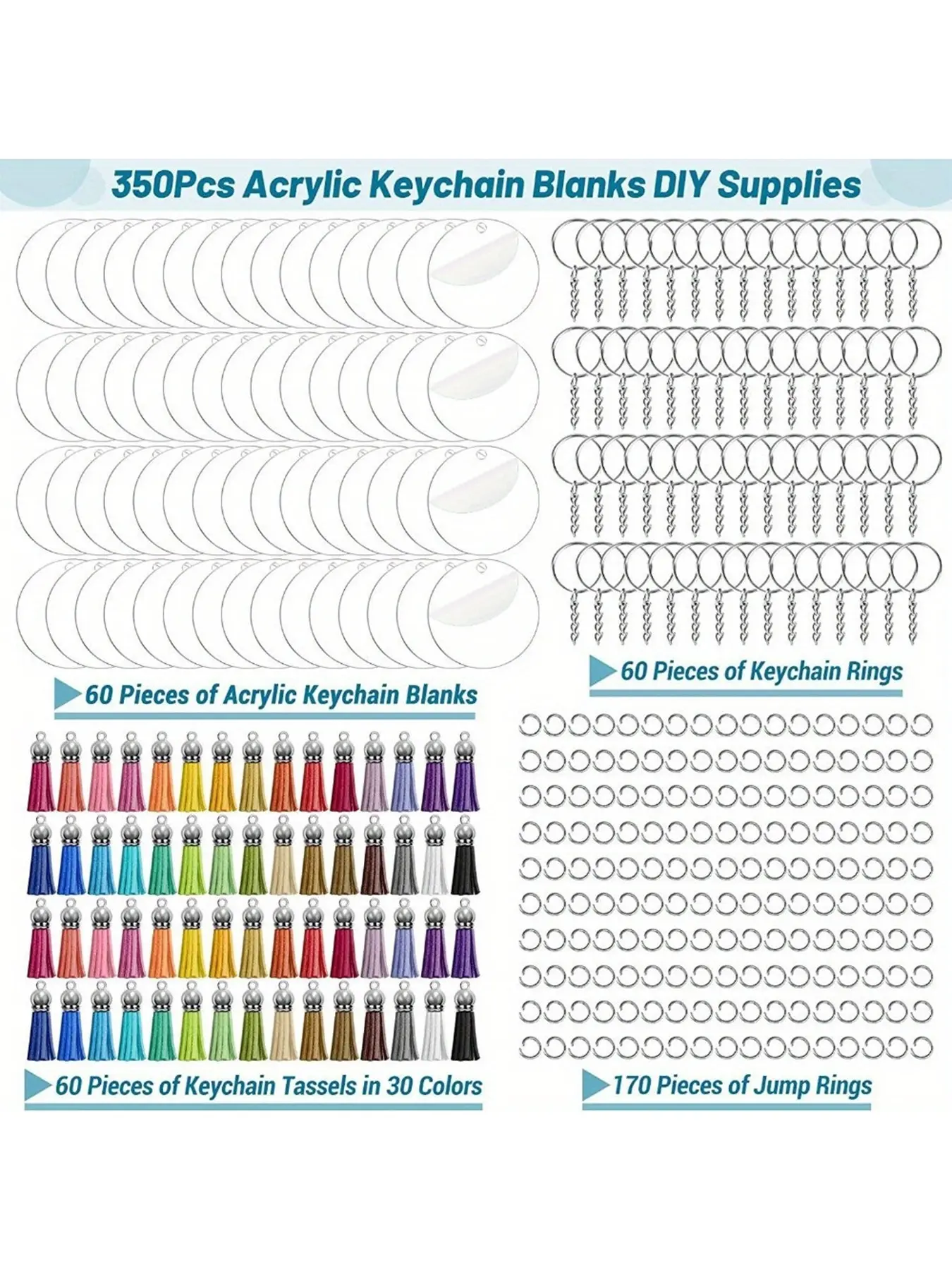 Clear Blank Acrylic Keychain Decor Kit, Colorful Tassel Key Chains, DIY Craft Supplies for Making Wallet Keychains, Stylish Hanging Ornament Accessories, Ideal for Crafters & Party Planners Gift Making