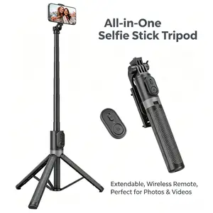 New 6-in-1 selfie stick with fill light, phone tripod and wireless remote shutter, Bluetooth camera and video recording remote, music control, compatible with iPhone, iPad, iOS, Android