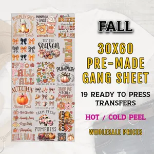 Fall Gang Sheet, Fall DTF Transfers, Autumn DTF Transfer Ready For Press, Fall Premade Gang Sheet, Heat Transfer, Pumpkin Dtf Prints, Leaf