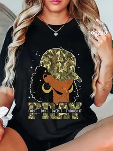 100% Cotton Pray On It Pray Over It Black Woman Afro Christian Sayings T-Shirt