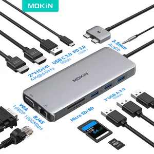 MOKiN 12 in 1 Docking Station Dual Monitor For MacBook Pro Air with Dual USB C to Dual HDMI,VGA,Ethernet AUX 4USB,SD/TF, PD 100W