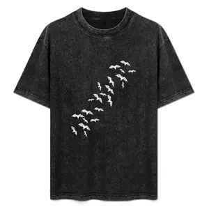 Gothic Flying Bats Washed T-Shirt, Spooky Silhouette Graphic Tee, Casual Oversized Streetwear, Ideal for Halloween, Gothic Fashion and Gift for Dark Aesthetic & Bat Lovers