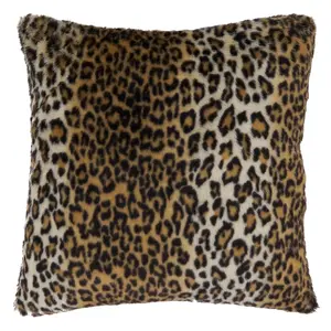 SARO  18 in. Square Brown Cheetah Print Faux Fur Throw Pillow with Poly Filling