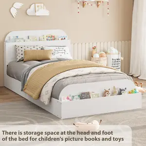 Modern Wooden Platform Bed Frame - Storage Headboard & Footboard - Sturdy Slats, No Box Spring Needed - Multiple Sizes: Twin XL/Full/Queen - White/Walnut Bedroom Furniture