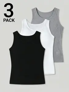 3-Pack Men's Ribbed Tank Tops | Classic U-Neck | Premium Stretch Cotton Blend | Breathable & Moisture-Wicking | Perfect for Layering, Casual & Daily Wear | Essential Wardrobe Set