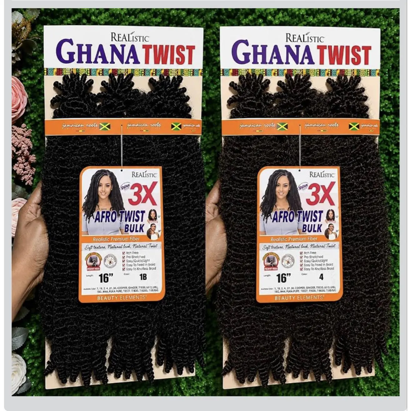 Realistic Ghana Twist 3X Afro Twist Bulk 16" 1B 4 Pack Synthetic Hair Extensions for Women