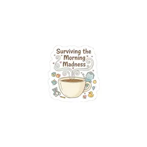 Surviving the Morning Madness Sticker | parenting morning humor, coffee & kids