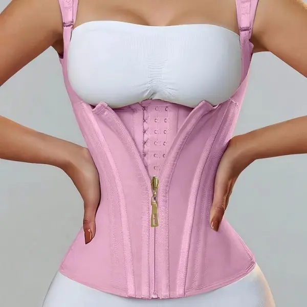 Women's Pink Colombian Faja Waist Trainer Vest Shapewear - Adjustable Straps, Zipper, Tummy Control Compression Shaper for Daily Wear & Hourglass Body Shaping