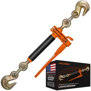 VULCAN Folding Handle Load Binder (Individual) with 2 Grab Hooks - Ratchet Style - 12,000 Pound Safe Working Load